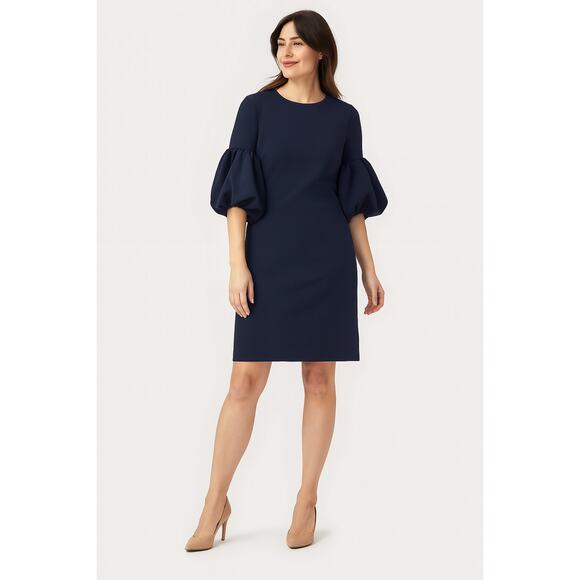 Calvin Klein Petite Bubble Sleeve Shift Dress Indigo Blue Size‎ 10P Knee Length - Picture 1 of 6